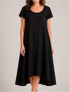 bryn Walker 100% Linen Lagenlook Shift Dress Black Size Medium